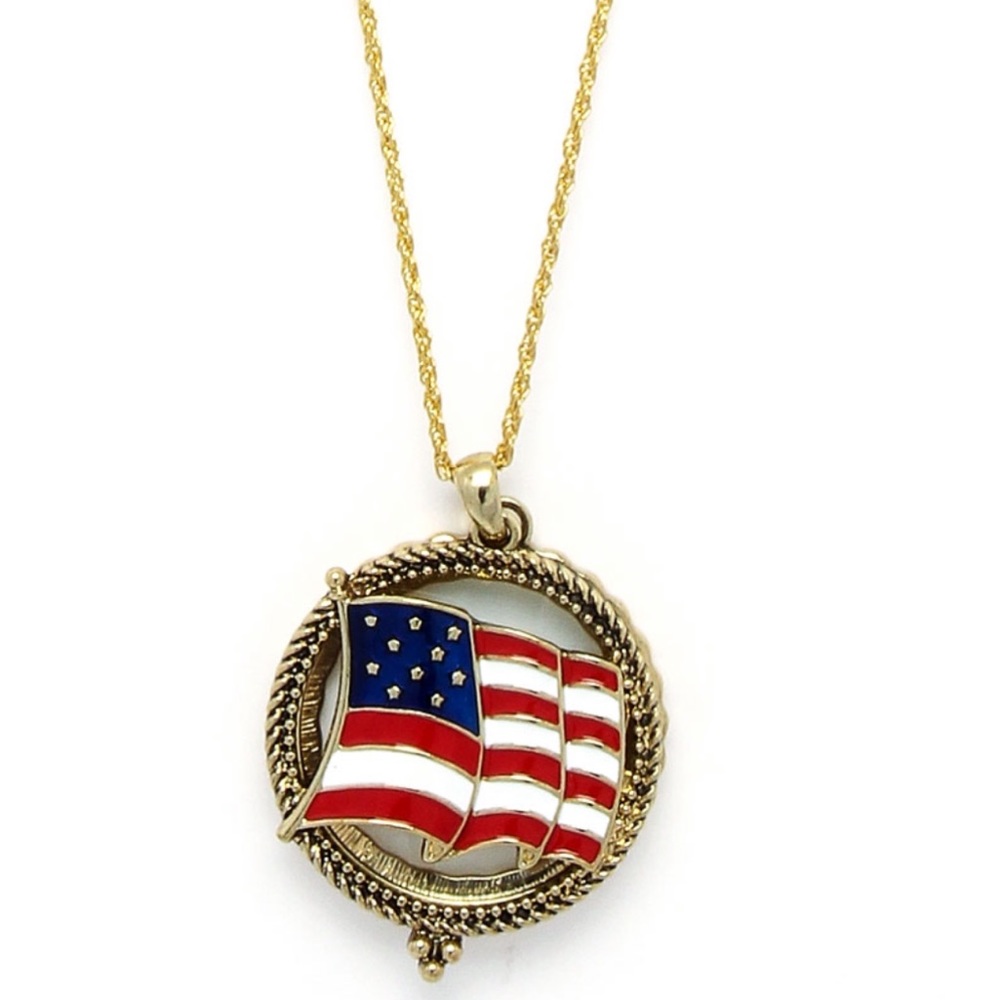 Long American Flag Necklace With Reading Glass